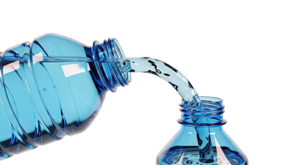 Water Pouring Between Blue Plastic Bottles
