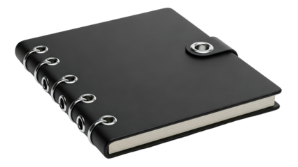 Black Leather Notebook with Silver Rings and Clasp