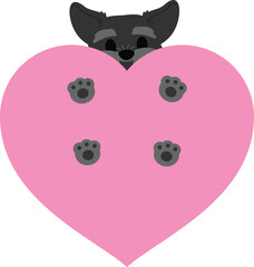 Fototapeta premium Cute Dog Peeking Over Pink Heart