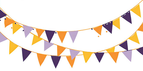 Obraz premium Two festive strings of colorful triangular flags, suspended against a transparent background