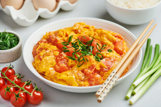 Chinese Tomato Eggs Stir Fry, selective focus