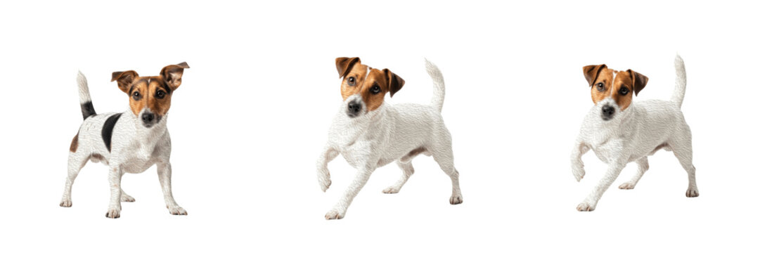 Jack Russell Terrier Dog Isolated on White Background, JRT Studio Portrait, जैक रसेल टेरियर, Small Energetic Working Terrier Cutout, Purebred White and Tan Canine, Hunting Dog, Puppy Image.