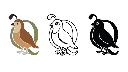 Naklejka premium A colorful quail logo design with three different color variations and styles.