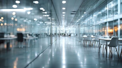 Modern office corridor with glass walls