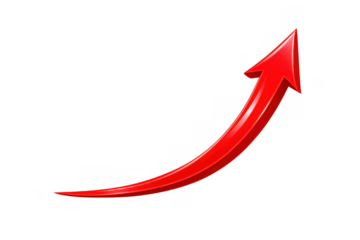 Red 3d arrow showing an upward trend, indicating progress, increasing data, rising profits, market growth, and business development