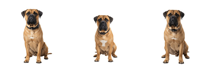 Obraz premium Bullmastiff Dog Isolated on White Background, Large Purebred Mastiff Studio Portrait, बुलमास्टिफ, Guardian Breed Cutout, Powerful Muscular Canine, Short Haired Fawn Protector Standing, Pet Photography
