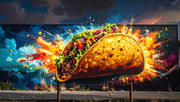 Explosive Taco Art - A Vibrant Culinary Masterpiece on Display.
