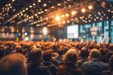 Audience at indoor event with stage