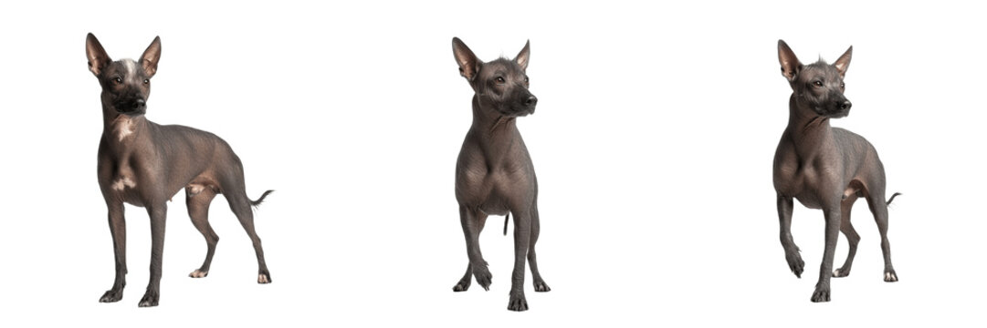 Mexican Hairless Dog Isolated on White Background, Xoloitzcuintli Studio Shot, शोलोइत्ज़क्विंटली, Purebred Hairless Breed Cutout, Ancient Aztec Canine, Unique Exotic Pet Portrait, Standing.