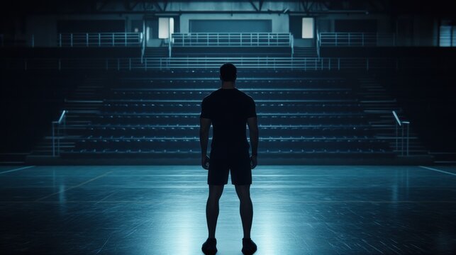 Athlete training alone in empty stadium