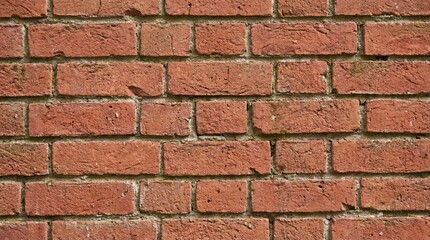 Obraz premium Close-up of a rustic red brick wall with visible mortar joints, showcasing a weathered and textured surface.