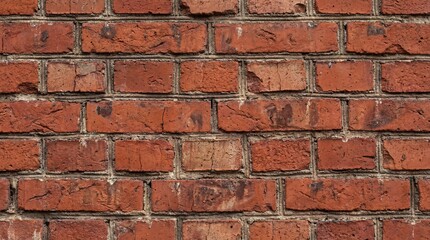 Fototapeta premium Close-up of an old weathered red brick wall with visible mortar joints and rough texture.