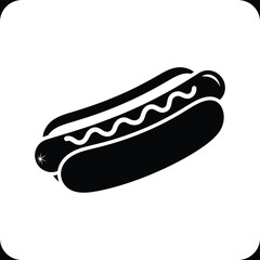 Hot Dog Icon, Fast Food Sausage and Bun Vector