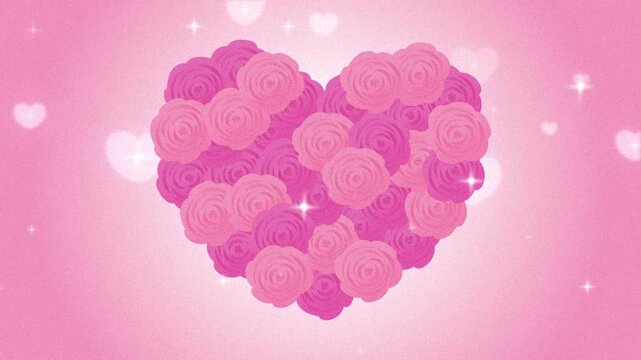 pink background with a heart of roses and particle animation for Valentine's Day, Wedding, Mother&rsquo;s Day, etc.
