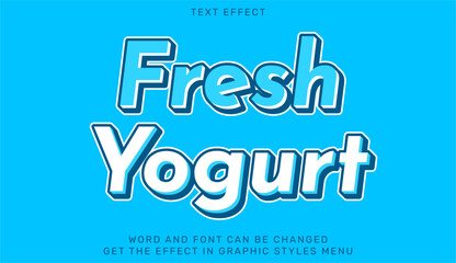 Fresh yogurt text effect on bright blue background for branding and advertising