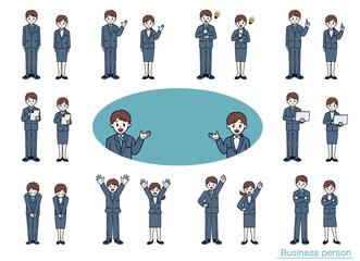 Business people poses set - men and women in casual suits