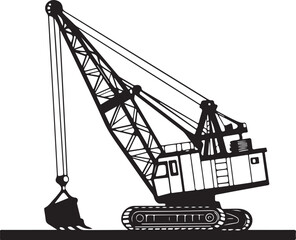 Retro Power Shovel or Dragline Crane Heavy Equipment Black Silhouette © Picture Paradise