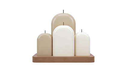 Set of four arched pillar candles on a wooden base