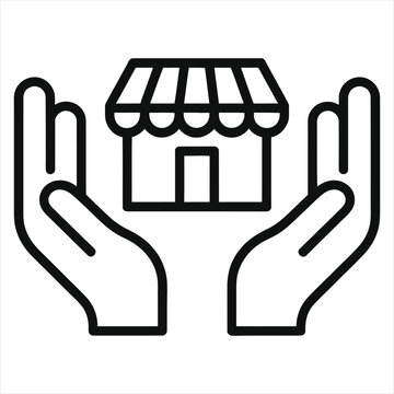 protecting small business hands holding a store icon care support retail