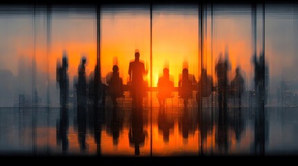 Business meeting silhouette at sunset