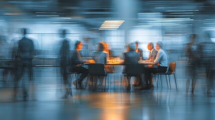 Blurred office workers at meeting table