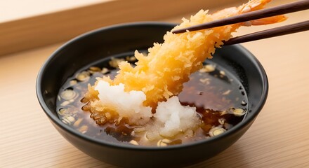 Ebi Tempura with Tentsuyu Dipping Sauce and Oroshi