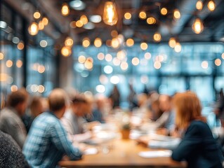 Blurred indoor gathering with warm lights