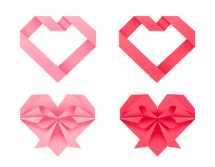 Abstract Origami Heart Ribbon Set in Pink and Red Gradient Style