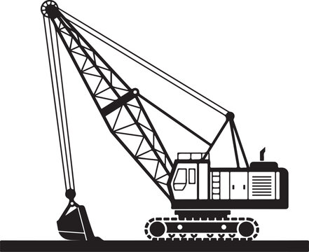 Black silhouette icon of a heavy dragline excavator on crawler tracks.