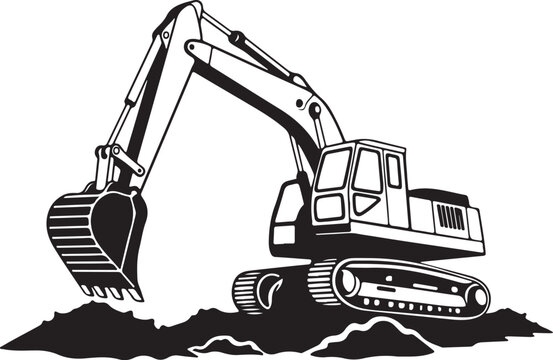 Black and White Excavator Construction Equipment Graphic Icon