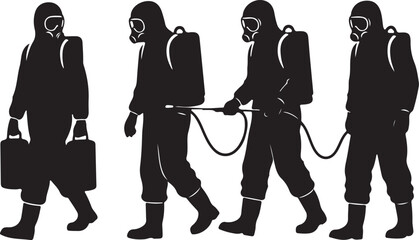 Four Men in Black HAZMAT Suits Walking Silhouette Decontamination Team Icon