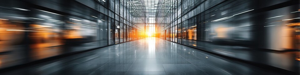 Modern glass corridor with motion blur