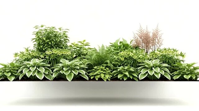 Lush Green Garden Bed With Various Plants and Flowers.