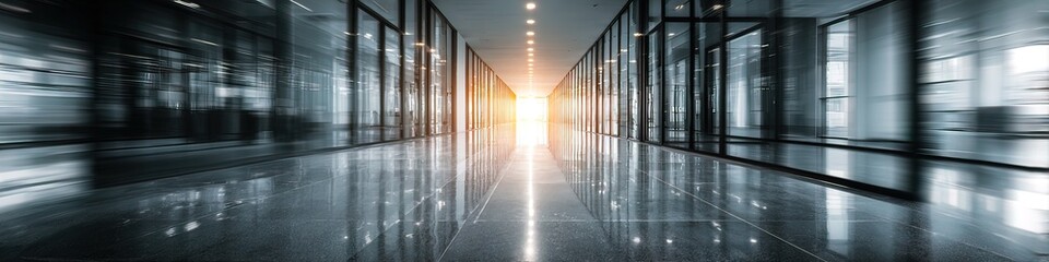 Modern office corridor with glass walls