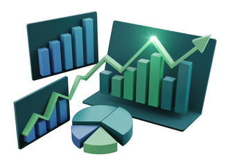 3D Business Graphs 3D graphs bar charts line graphs isolated on a transparent background