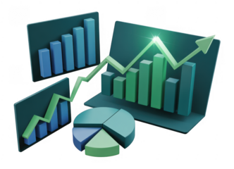 3D Business Graphs 3D graphs bar charts line graphs isolated on a transparent background