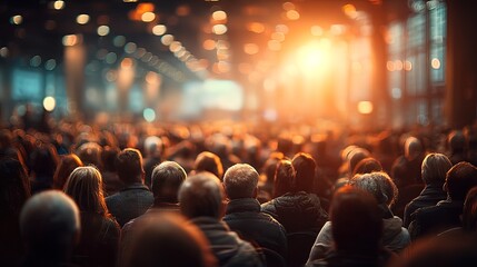 Audience in a large hall with warm lighting