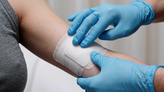 medical bandage application on arm