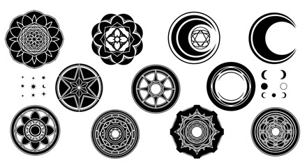 Esoteric sacred geometry and celestial symbols set vector illustration