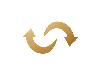 A stylized golden arrow symbol in the form of a loop against a solid black background