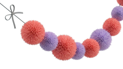 Coral and Lavender Pom Pom Garland with Grey Bow