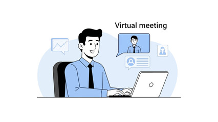 Man having a virtual meeting on laptop, remote communication concept