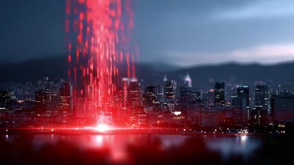 Mysterious Red Particles Erupt Over Urban Skyline at Night, Illuminating the Cityscape and Creating an Enigmatic Atmosphere of Wonder and Intrigue. - Powered by Adobe