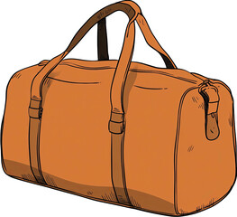 A cartoonish, brown duffel bag with handles and a zipper, ready for travel or sports equipment