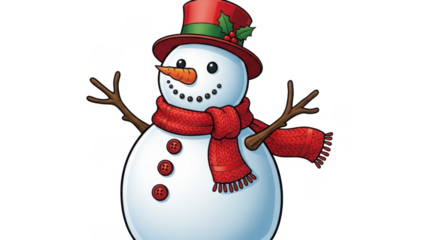A 3d cheerful snowman with a festive red hat and cozy scarf ready for winter holidays