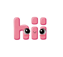 Cute pink text with eyes saying "hiii" against a black background. Simple, fun greeting image