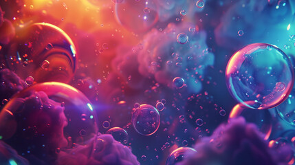 Surreal space bubbles floating through vibrant cosmic clouds in abstract outer space scene