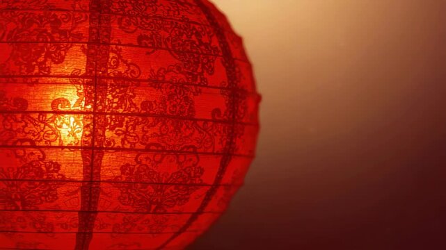 Red paper lantern ornate pattern warm glow festival decoration cozy dim interior festive ambiance
