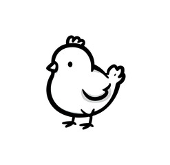 Fototapeta premium Cute cartoon depiction of a white, chubby chick against a stark black background