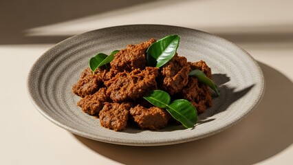 Fototapeta premium Delicious meatballs with fresh basil on a plate.